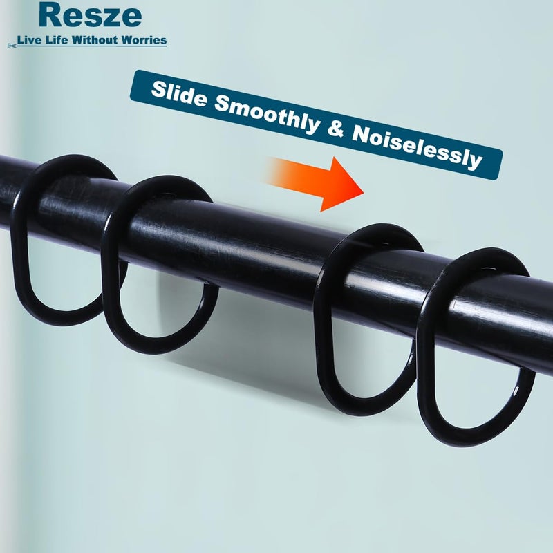 Resze 24 PCS Shower Curtain Rings,Plastic Black Shower Curtain Hooks,C-Shaped Rings Hook Hanger Bathroom Shower Window Rod - Image 2